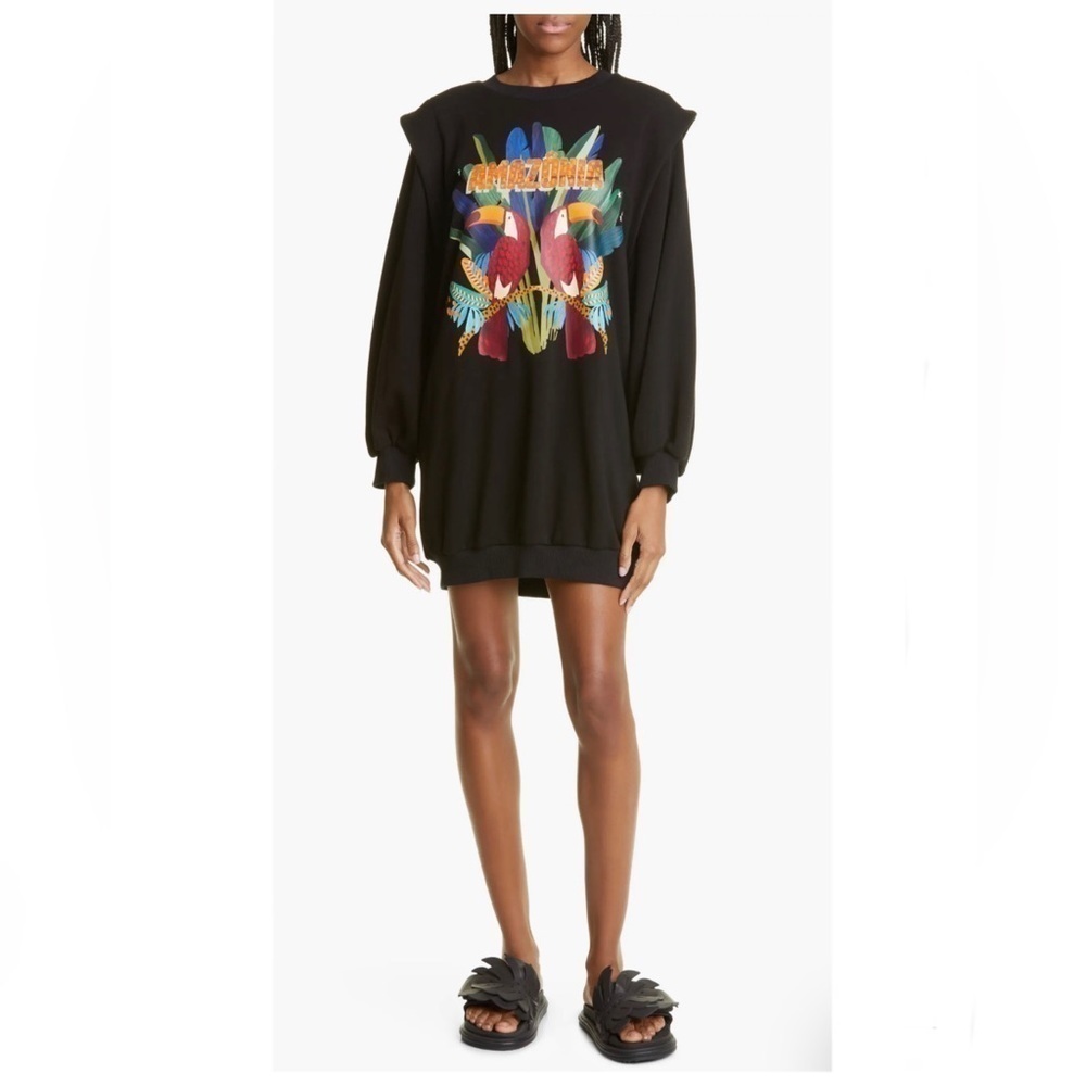 Nwt FARM Rio Amazonia Toucans Long Sleeve Graphic Sweater Dress Size Small